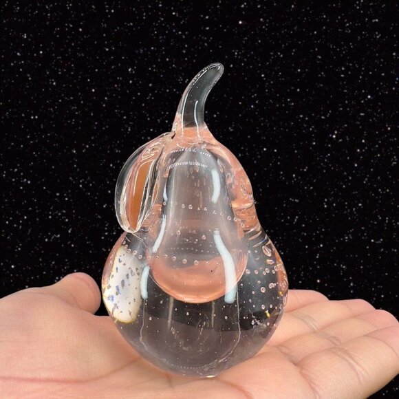 Venetian Art Glass Fruit Apple Pear Paperweight Pink Tint Small Bubbles Italian - Picture 7 of 13